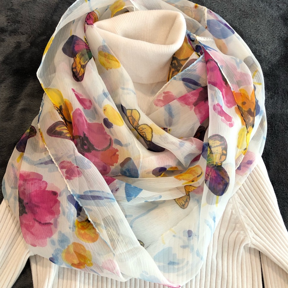 Chiffon Crepe 100% Silk Butterfly Infinity Loop Scarf